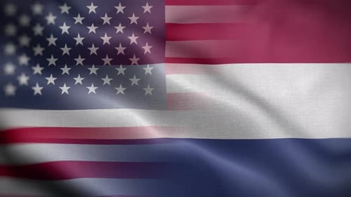 USA and Netherlands Flags Waving Together Seamless Loop
