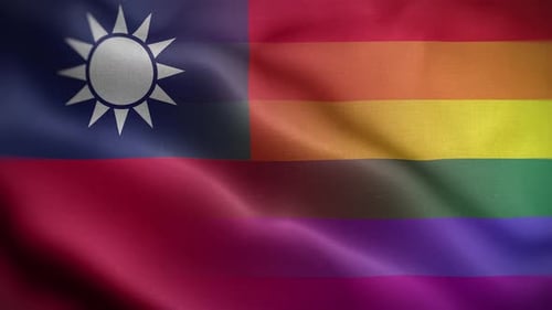 Waving Taiwan and Pride Flags United Background