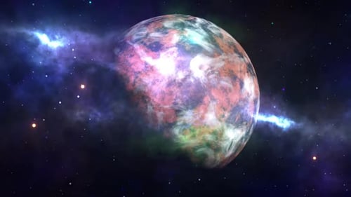 Cosmic Space Planet Rotation With Nebulae Background