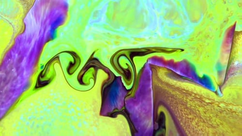 Abstract Liquid Patterns in Green, Purple, and Yellow