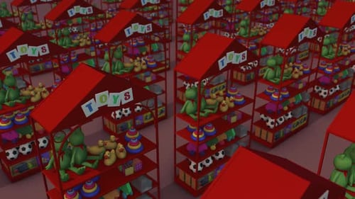 Muitos brinquedos de prateleira de mercado em uma fileira HD