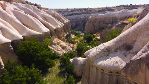Unusual Mountains Landscape in Cappadocia Turkey Birds Eye View Aerial Drone