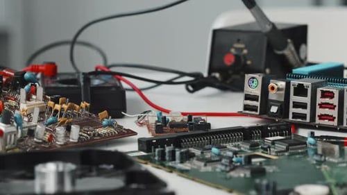 Computer Components and Electrical Tools on Table