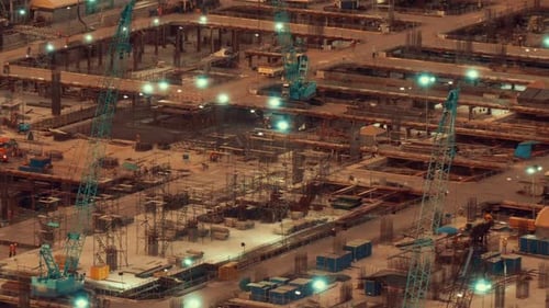 Time lapse of construction site with heavy construction machinery in metropolis