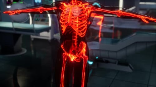Futuristic Medical Scan: Glowing Human Skeleton Anatomy