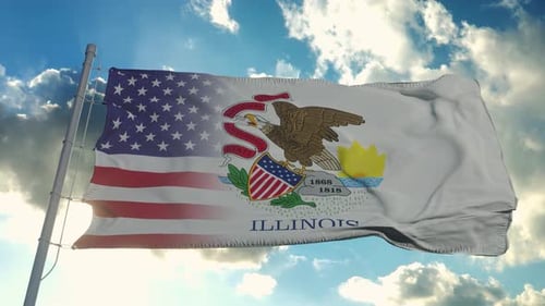 Illinois Flag Transition to United States Flag Waving