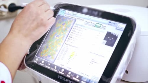 Equipment for checking vision. Modern eye test machine equipment in ophthalmology clinic