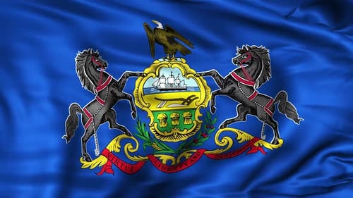 Waving Pennsylvania State Flag with Coat of Arms