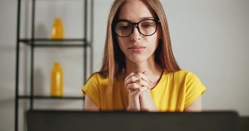 Thinking Moment While Working on Laptop
