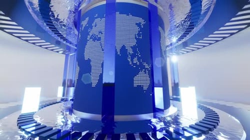 Futuristic Blue Digital World Map News Virtual Set