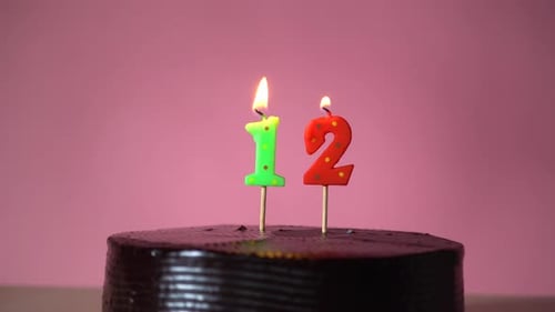 Chocolate Birthday Cake with Wick Lighting Trying to Blowout Candle