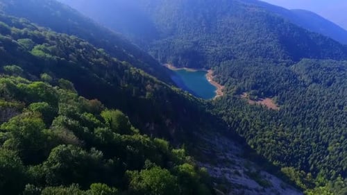 See inmitten dichter Wälder, Luftaufnahme.
