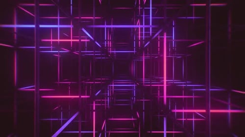 Abstract Neon Glowing Grid Tunnel Loop Background