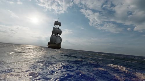 Ein Holzschiff, das im Meer segelt