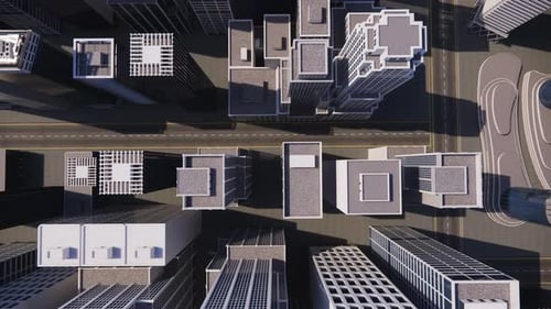 3d render of abstract bright city with skyscrapers. Simple forms of buildings