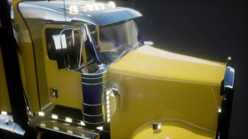 Modern 3D Animated Yellow Semi Truck on Black Background