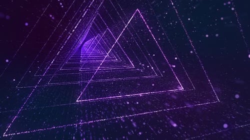 Triangle Digital Cyberspace Tunnel with Particles and Lighting
