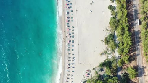 Sandy Beach Top View. Aerial View From Flying Drone