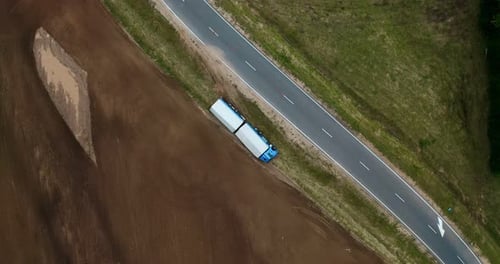 Truck Parked on Rural Roadside Aerial View