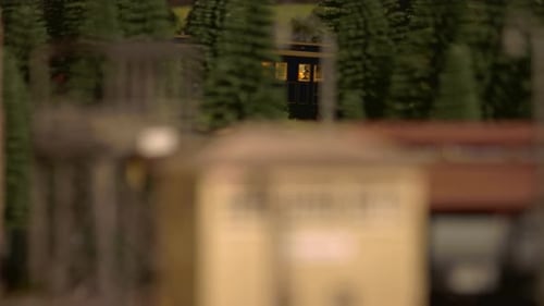 Model of Passenger Train Moving Through Forest.