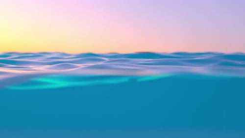 Blue Ocean Water Surface And Underwater With Sunset