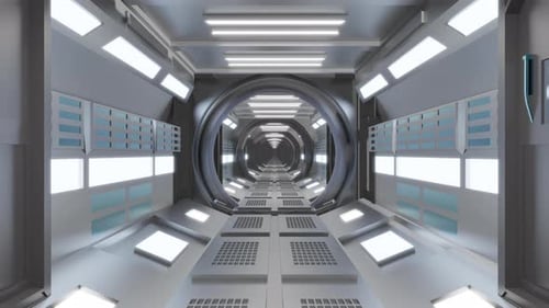 3D rendered visualisation of futuristic space ship corridor