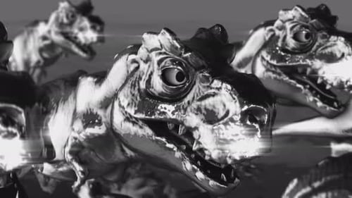 Animated Chrome Dinosaurs with Glitch Effect Loop