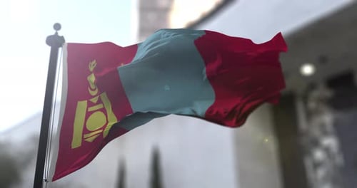 Mongolia National Flag Waving in Realistic Slow Motion