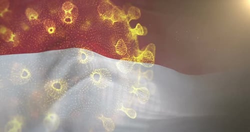 Indonesian Flag With Corona Virus Bacteria