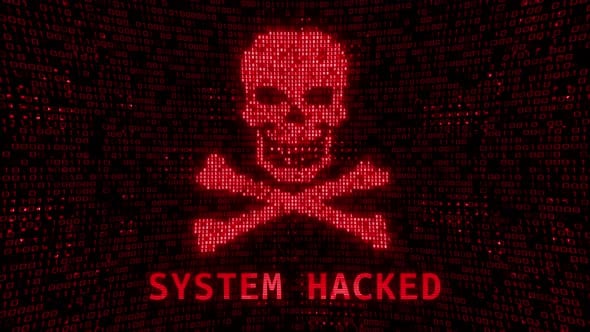 Skull with bones made from letters with broken technology glitch ...