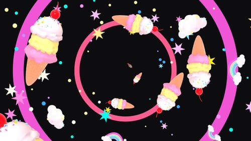 Sweet Ice Cream Cone Pattern Loop with Colorful Stars