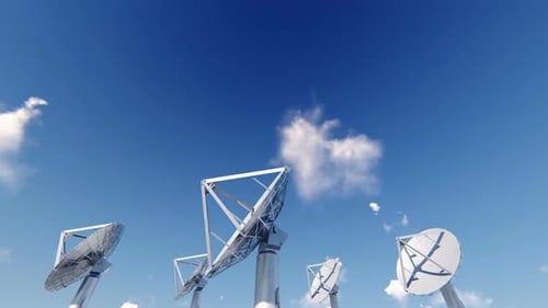 Seamless Loop of Futuristic Satellite Dish Array Scanning Sky