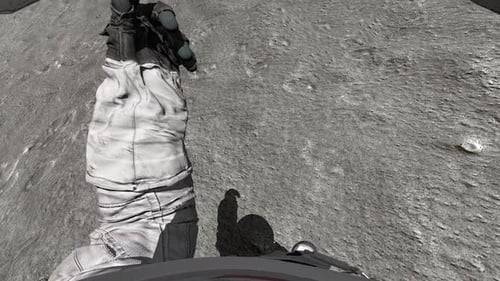 Astronaut Explores Moon Surface with Lunar Lander and Earth in Background