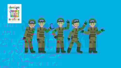 Animated Flat Design Military Soldier Character Kit with Actions and Loops