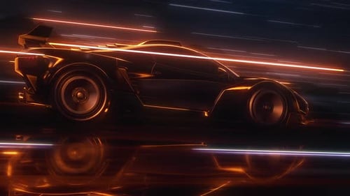 Futuristic Sports Car Speeding Through Neon Light Trails