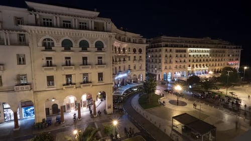 Timelapse in Thessaloniki, Greece seen evening city with architectural buildings and area