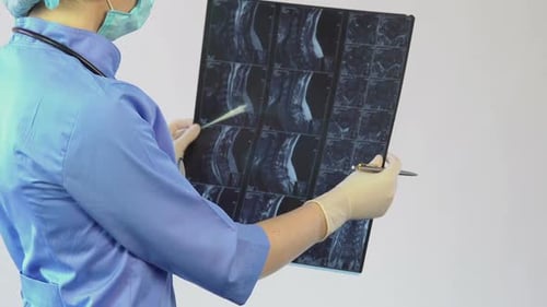 Medical Professional Analyzing an X-Ray in Exam Room