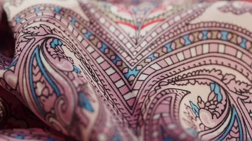 Close-up Patterned Fabric with Pink and Blue Details
