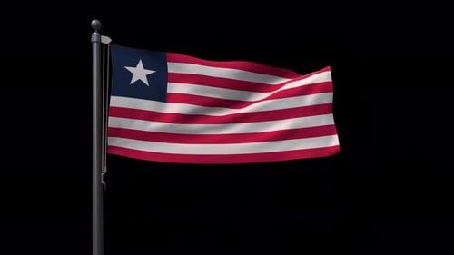 Realistic Waving Flag of Liberia on Transparent Background