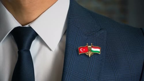 Businessman Friend Flags Pin Turkey Hungary