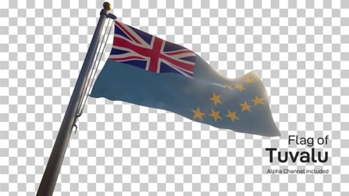Realistic Waving Tuvalu Flag On Pole With Sunlight
