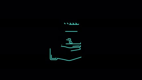 Neon Line Art Animation of Hand Holding Medicine Bottle