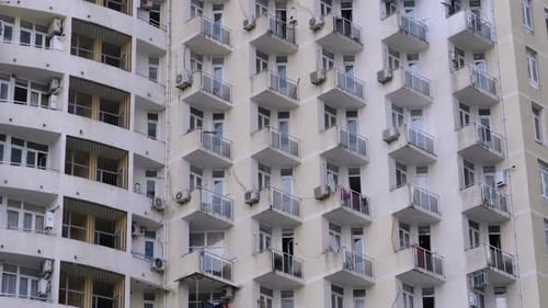 Apartments in a Multi-story Building or Skyscraper. Panoramic View of the Exterior.