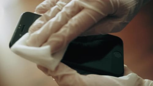 Smartphone Cleaning with Sanitizing Wipe