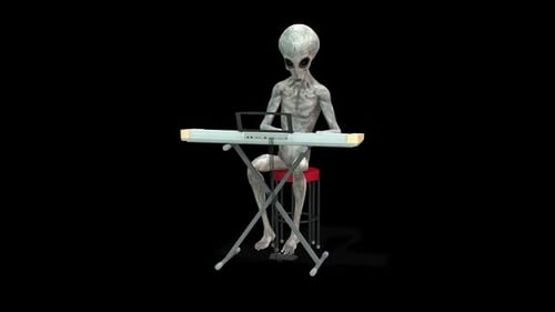 Grey Alien Playing Electronic Keyboard Animated Loop