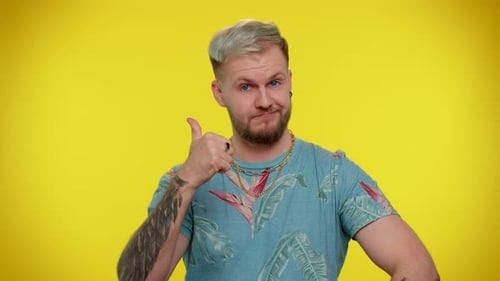 Tourist Stylish Man Showing Inviting Gesture with Hands Ask to Join Beckoning to Coming Welcome
