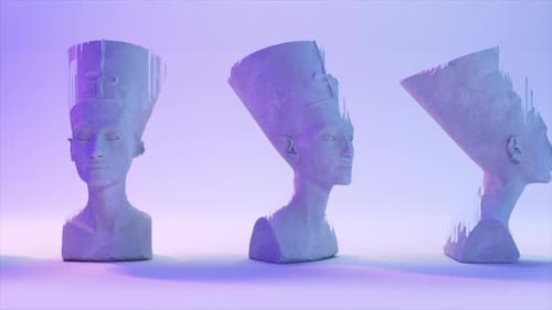 Glitch Art Nefertiti Busts Loop with Abstract Digital Effects