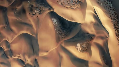 Top Down Aerial View of Sandy Desert Dunes Covered with Snow Nature Wilderness