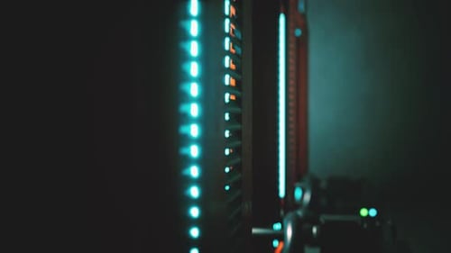 Futuristic Server Rack Glowing Lights Data Processing Background