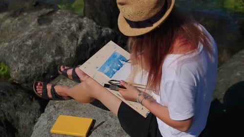 Inspiration par la nature Peinture Marine Seascape From Real Life Young Lady dessine la mer